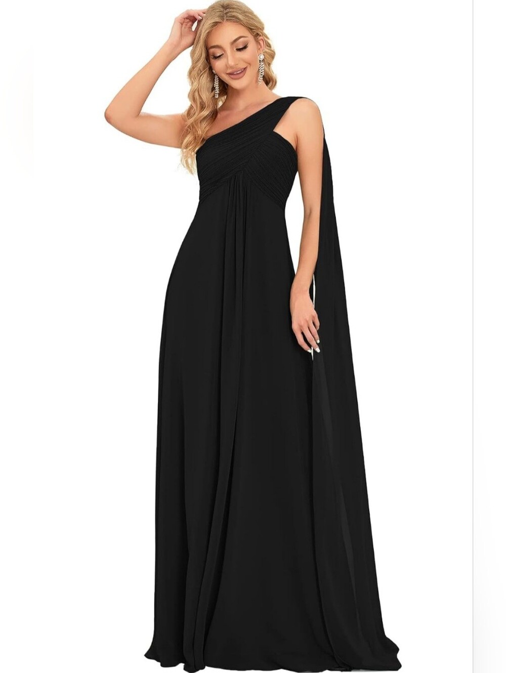 EVER PRETTY | Elegant One-Shoulder Black Evening Gown